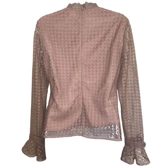 RACHAEL‎ PARCELL Genevieve Dusty Pink Lace Mock Neck Bell Sleeve Top NWOT Small - Picture 7 of 9
